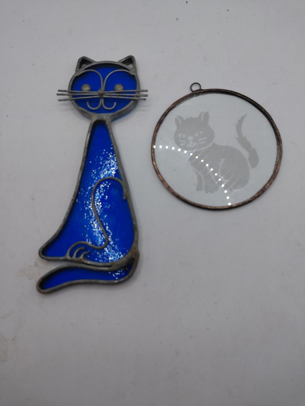 Blue Cat Stained Glass Suncatcher - Decorative Cat Ornament